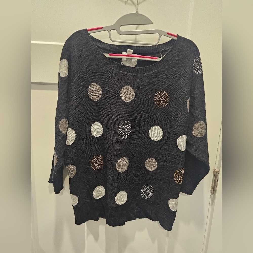 Charter Club Polka Dot Beaded Sweater Large – Black Metallic Dot Pullover